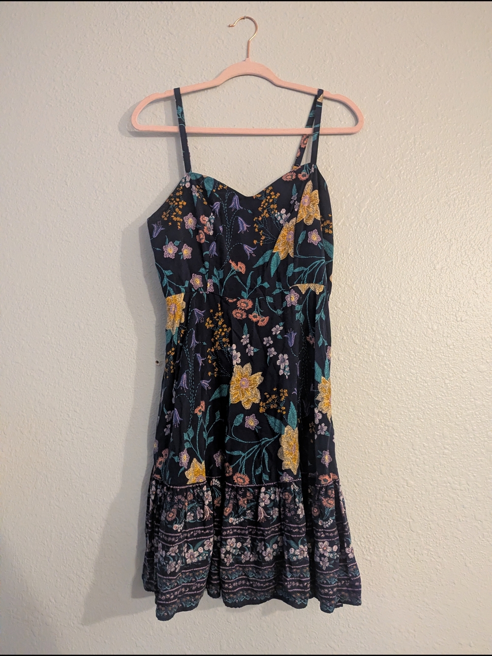 Old Navy Black Floral Spaghetti-Strap Mini Dress